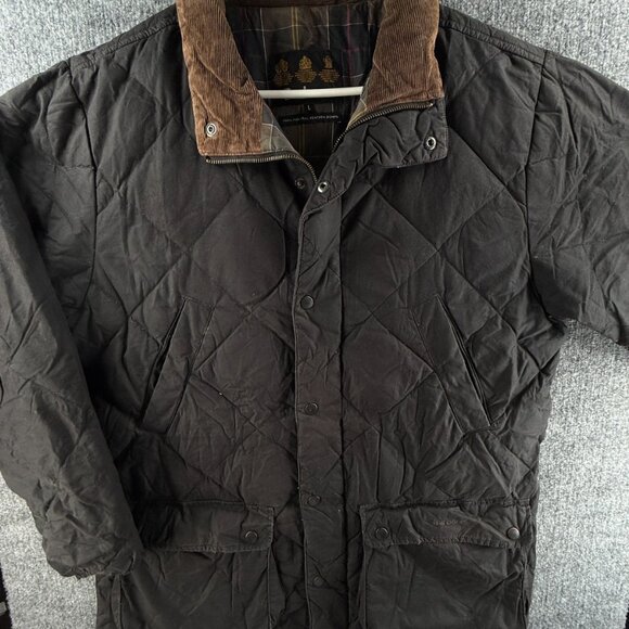 Barbour Feather Down Insulated Waxed Jacket Men Full Zip Black Large Winter - Picture 1 of 16